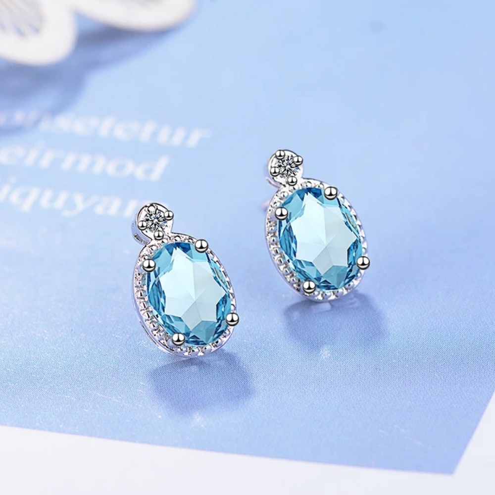 Blue Cubic Zircon Sterling Silver Stud Earrings